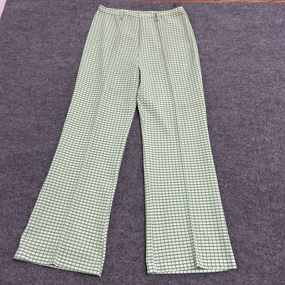 MR Fashions Pants Womens Size 29 Green White Grid Print High Waist Vintage 70s